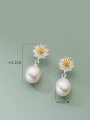 thumb 925 Sterling Silver Imitation Pearl Flower Minimalist Drop Earring 3