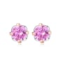 thumb 925 Sterling Silver Cubic Zirconia Pink Round Minimalist Stud Earring 0