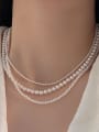 thumb 925 Sterling Silver Imitation Pearl Round Vintage Beaded Necklace 0