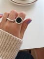 thumb 925 Sterling Silver Enamel Black Round Artisan Solitaire Ring 0