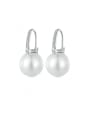 thumb 925 Sterling Silver Imitation Pearl Round Minimalist Hook Earring 0