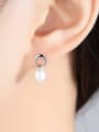 thumb 925 Sterling Silver Freshwater Pearl Hollow Round  Minimalist Drop Earring 1