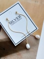 thumb 925 Sterling Silver Imitation Pear Minimalist Bead Curve Stud  Threader Earring 2
