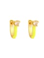 thumb Brass Multi Color Enamel Heart Vintage Huggie Earring 2