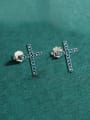 thumb 925 Sterling Silver Turquoise Cross Vintage Stud Earring 3