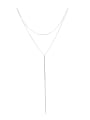 thumb 925 Sterling Silver Tassel Minimalist Double Layer Chain Lariat Necklace 0