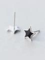 thumb 925 Sterling Silver Black Enamel Star Minimalist Stud Earring 2