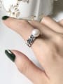 thumb 925 Sterling Silver  Imitation Pearl Simple Retro  Free Size Rings 1