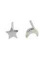 thumb 925 Sterling Silver Simple asymmetry Star Moon Stud Earring 0