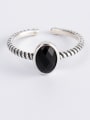 thumb 925 Sterling Silver Obsidian Oval Vintage Band Ring 4
