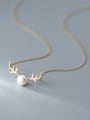 thumb 925 Sterling Silver Imitation Pearl Deer Minimalist Necklace 1