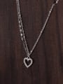 thumb 925 Sterling Silver Cubic Zirconia Heart Minimalist Asymmetric Chain Necklace 0
