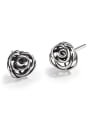 thumb 925 Sterling Silver Hollow Rosary Flower Vintage Stud Earring 0