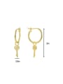 thumb Brass Cubic Zirconia Key Minimalist Huggie Earring 2