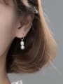 thumb 925 Sterling Silver Imitation Pearl Geometric Minimalist Hook Earring 1