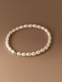 thumb 925 Sterling Silver Imitation Pearl Geometric Minimalist Handmade Beaded Bracelet 0