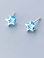 thumb 925 Sterling Silver Cubic Zirconia Blue Star Minimalist Stud Earring 0
