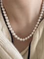 thumb 925 Sterling Silver Freshwater Pearl Irregular Vintage Beaded Necklace 1