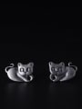 thumb 925 Sterling Silver Icon Cat Vintage Stud Earring 0