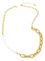 thumb Brass Imitation Pearl Geometric Hip Hop Asymmetrical Chain Necklace 2