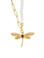 thumb Brass Imitation Pearl Dragonfly Hip Hop Necklace 0