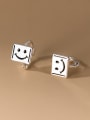 thumb 925 Sterling Silver Square Smiley Cute Huggie Earring 0