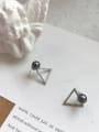 thumb 925 Sterling Silver Imitation Pearl Black Triangle Minimalist Stud Earring 1