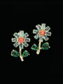 thumb Brass Cubic Zirconia Flower Luxury Stud Earring 4