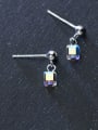 thumb 925 Sterling Silver Crystal Square Dainty Drop Earring 0