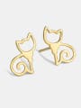 thumb Brass Holllow Cat Cute Stud Earring 0