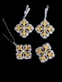 thumb Brass Cubic Zirconia Luxury Flower  Earring Ring and Necklace Set 0