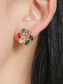 thumb Brass Cubic Zirconia Multi Color Flower Dainty Stud Earring 1