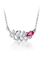 thumb 925 Sterling Silver Pink Cubic Zirconia Feather pendant Necklace 2