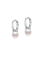 thumb 925 Sterling Silver Imitation Pearl Geometric Minimalist Huggie Earring 0