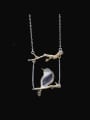thumb 925 Sterling Silver Lampwork Stone Bird Vintage Necklace 1