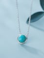 thumb 925 Sterling Silver Minimalist Round  Turquoise Pendant  Necklace 1