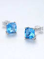thumb 925 Sterling Silver Cubic Zirconia Blue Square Luxury Stud Earring 3