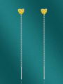 thumb Brass Cubic Zirconia Heart Tassel Minimalist Threader Earring 3