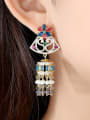 thumb Copper Cubic Zirconia  Ethnic Court color tassel Wind chimes Drop Earring 1