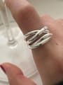 thumb 925 Sterling Silver Geometric Vintage Line Crossing  Band Ring 2