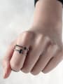 thumb 925 Sterling Silver Cubic Zirconia Black Square Vintage  Free Size Midi Ring 1