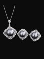 thumb Brass Imitation Pearl Luxury Square  Earring and Pendant Set 0