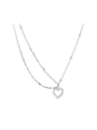 thumb 925 Sterling Silver Cubic Zirconia Heart Minimalist Asymmetric Chain Necklace 1