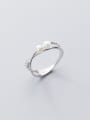 thumb 925 sterling silver imitation pearl  cross minimalist free size ring 2