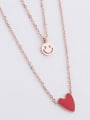 thumb Titanium Red Enamel Heart Minimalist Multi Strand Necklace 1