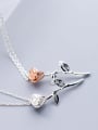 thumb 925 Sterling Silver Minimalist two-color rose flower pendant Necklace 3