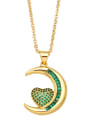 thumb Brass Cubic Zirconia Moon Vintage Cross Heart Pendant Necklace 3