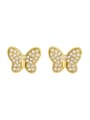 thumb Brass Cubic Zirconia Butterfly Minimalist Stud Earring 3