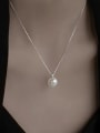 thumb 925 Sterling Silver Imitation Pearl  Minimalist Round Bead Pendant Necklace 1