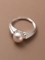 thumb 925 Sterling Silver Imitation Pearl Geometric Vintage Band Ring 0